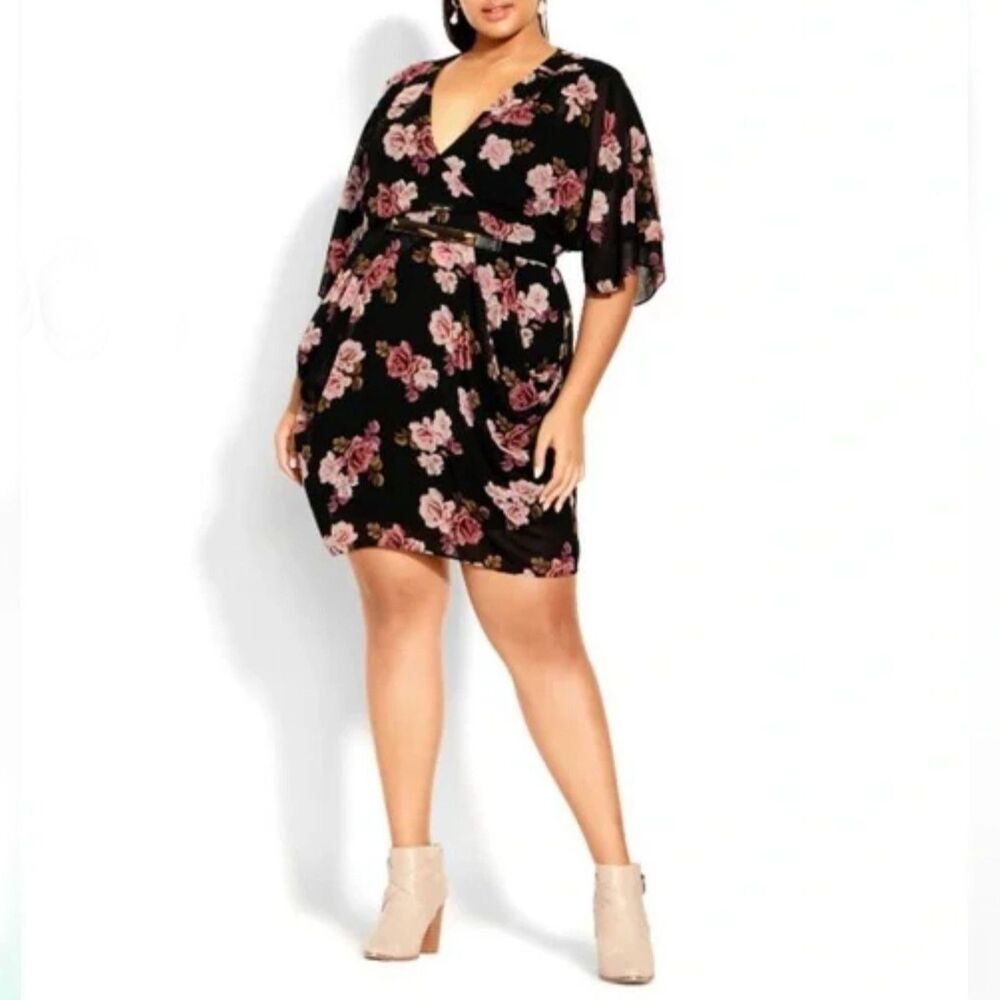 City Chic Ashley Black Boho Floral Dress Plus Size 20 NWT